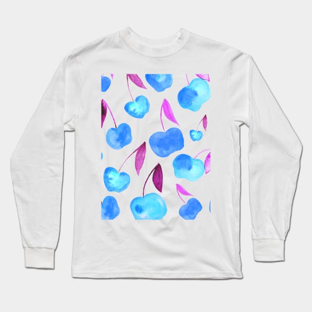 Watercolor cherries - purple and blue Long Sleeve T-Shirt by wackapacka